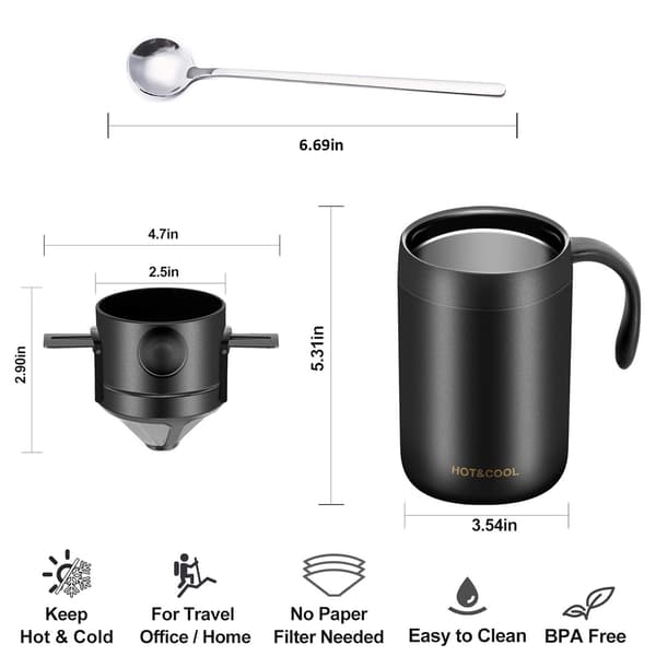 16Oz Camping Kaffemaskine Pour Over Kaffemaskine Sæt (Sort)