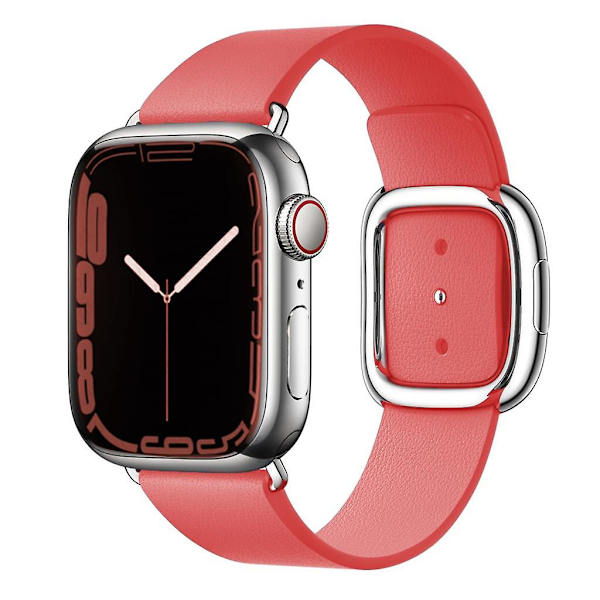 Modern Spänne Rem För Apple Watch Armband 45mm 41mmm 44mm/40mm 38 42mm 49mm Correa Läderarmband Iwatch Serie 3 6 Se 7 8 Ultra 44mm 42mm 45mm 49mm Peony Pink