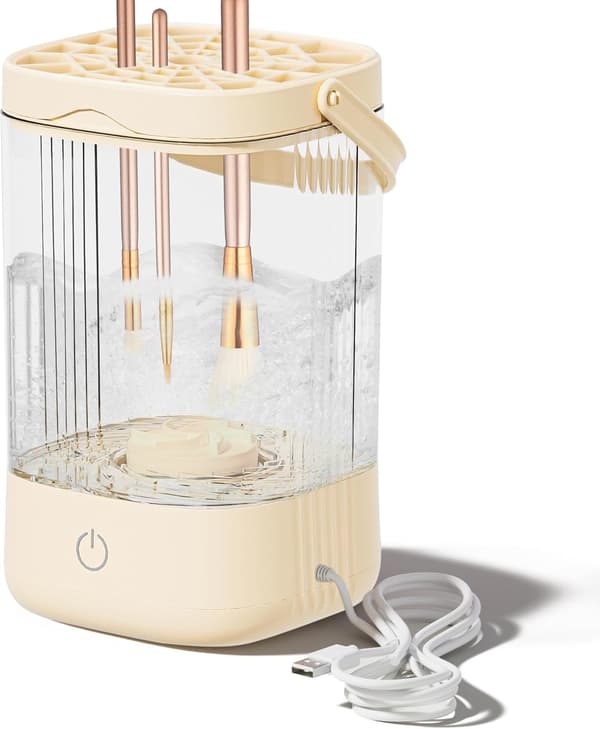 Elektrisk sminkebørsterenser, for de fleste størrelser børster og svamper (beige)