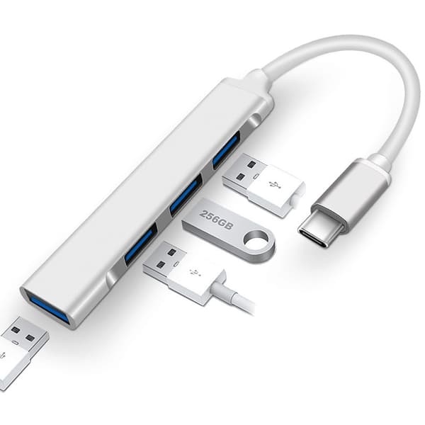 Adapter - USB C Hub Multiport, 4-i-1 Hub Type C (Sølv)