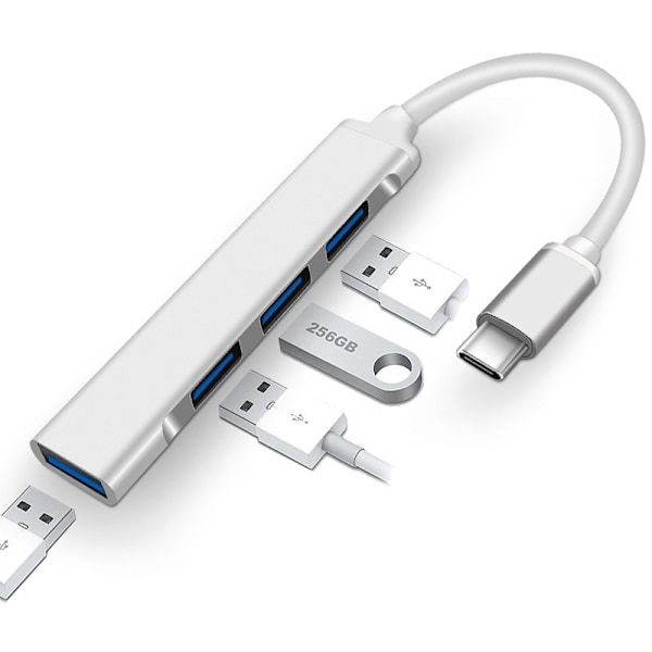 Usb C Hub Multiport Adapter, 4-i-1 Hub Typ C (Silver)