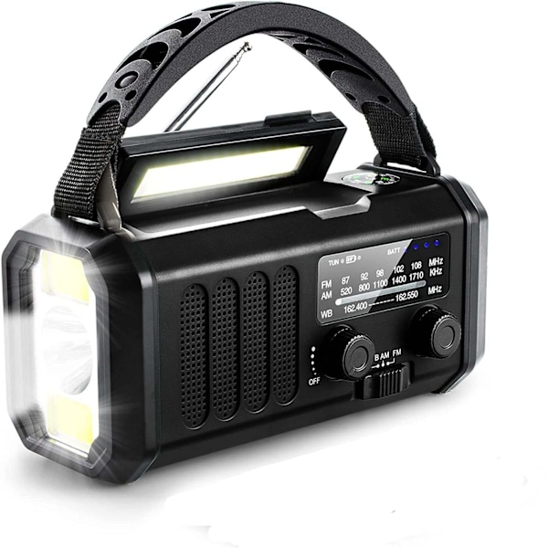 10 000 Mah Nödradio: Noaa Am/Fm Vädervarningsradio Med Handvev (Svart)