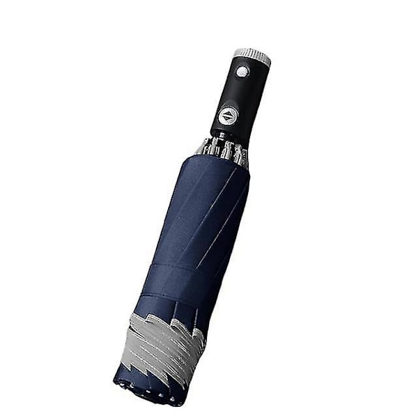 Automatisk Paraply Med Refleks Strip Refleks LED Lys Paraply Blue