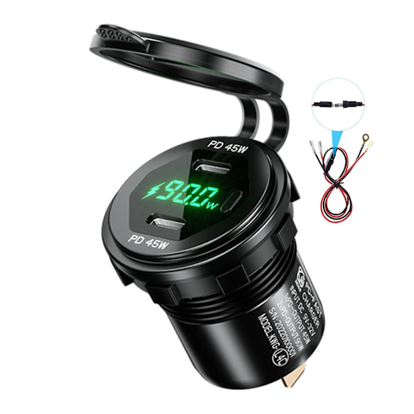 Holdbar billader for bil, hurtiglader for telefon i bil, PD Type-C hurtiglading for telefon Green