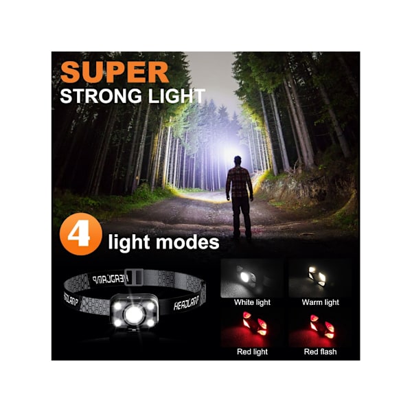 LED Hodelykt Lett Hodelykter USB Oppladbar C 4 Moduser Hodelykt Med Justerbart Hodebånd Pannelamper Hodelykter