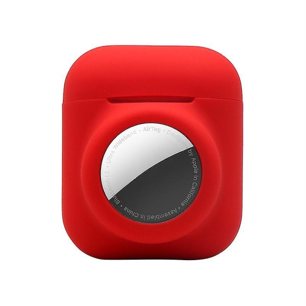 2 in 1 silikonisuoja , joka on yhteensopiva Airpod 1 & 2:n ja AirTag kanssa, pehmeä case cover Airpod 1 & 2:lle ja AirTag Red