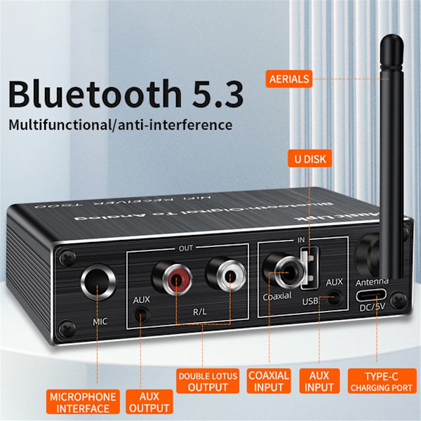Bluetooth-mottagare U-Disk Mic-förstärkare, Bluetooth 5.3 ljudadapter