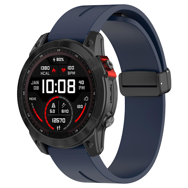 Svart spenne 22mm silikonrem klokkestropp for Garmin Fenix 7/forerunner 965/955/945/935 Midnight Blue