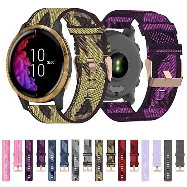 Garmin Venu 20mm nailonpunottu kellon ranneke LCS Blue