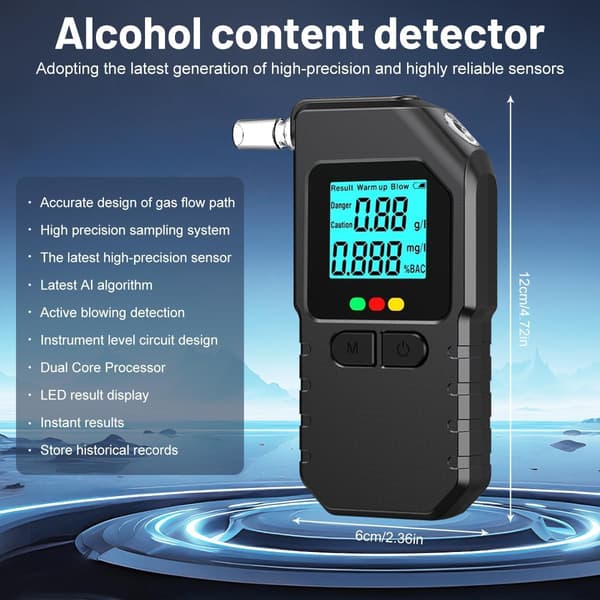 Alkomätare med digital LCD-display, med munstycken