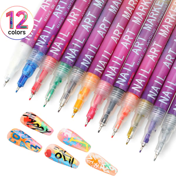 Fine Tips 3D Neglekunstpenne, 12 Farver 0,5 Mm