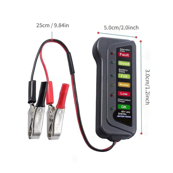 Batteritester 12 V Mini Autokøretøj Diagnostisk Værktøj Med 6 LED-lys