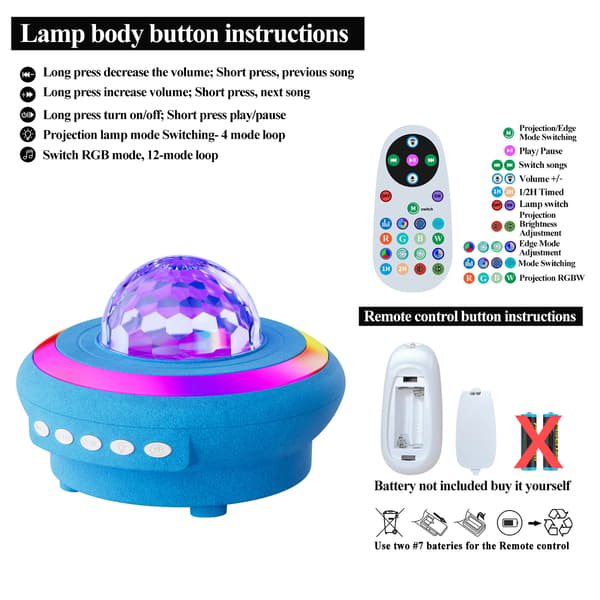 Projektor Galaxy Lys, 4 Lysmoduser Med Bluetooth-Høyttaler Og Fjernkontroll (Blå) Blue