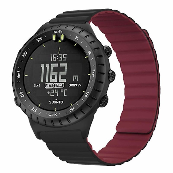 22mm hudvenlig silikone rem magnetisk urrem til Suunto Core Black Wine Red