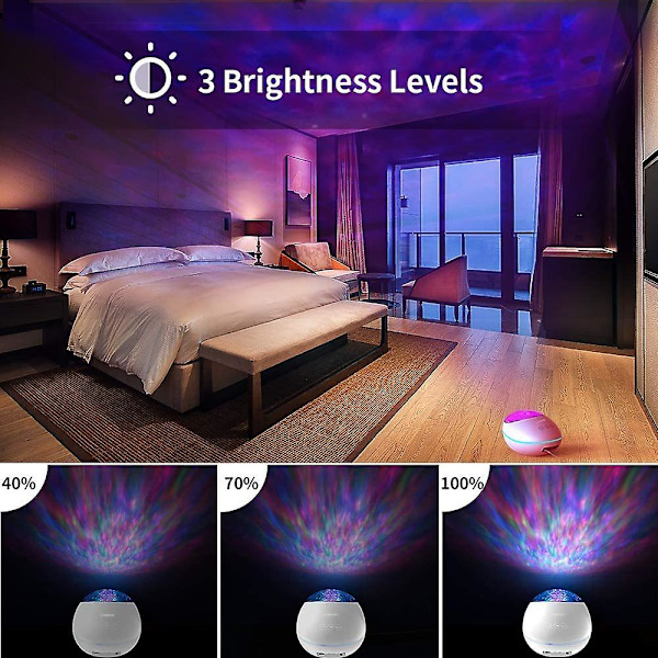 Ocean Wave Night Light-projektor, 8 farvetilstande, indbygget musikafspiller, fjernbetjening og timer (sort)