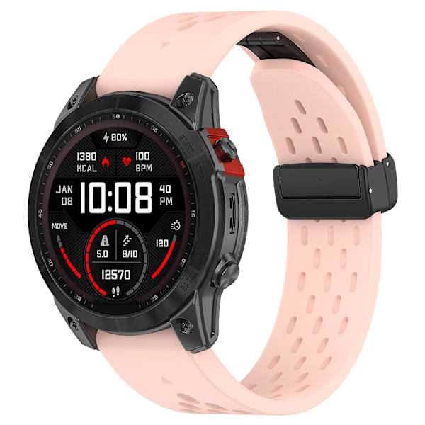 26mm Andningsbart Klockarmband För Garmin Tactix 7 Pro/fenix 7x/fenix 7x, Solsilikon Klockarmband Med Fällbart Spänne Light Pink