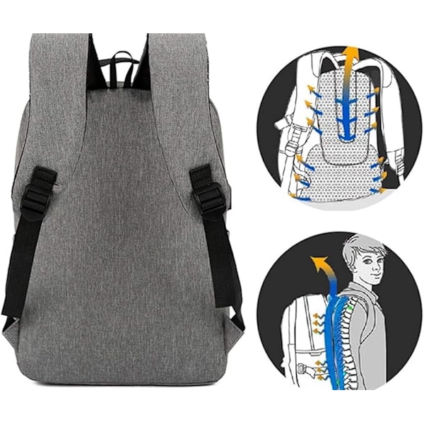 Resebärbar Laptop Ryggsäck, Affärs Laptop Väska Med USB Laddningsport, Ryggsäck Ljusgrå