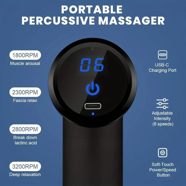 Massageapparat 6 hastigheder, perkussion dybdevæv, med LCD-skærm til ryg- og smertelindring (grå) Gray