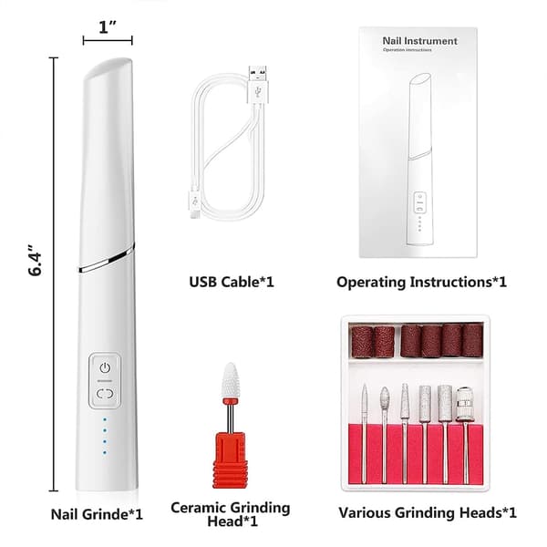Elektrisk Nagelfil Elektrisk Sladdlös Nagelfräsmaskin Professionell Manikyrset Med Bits Vit