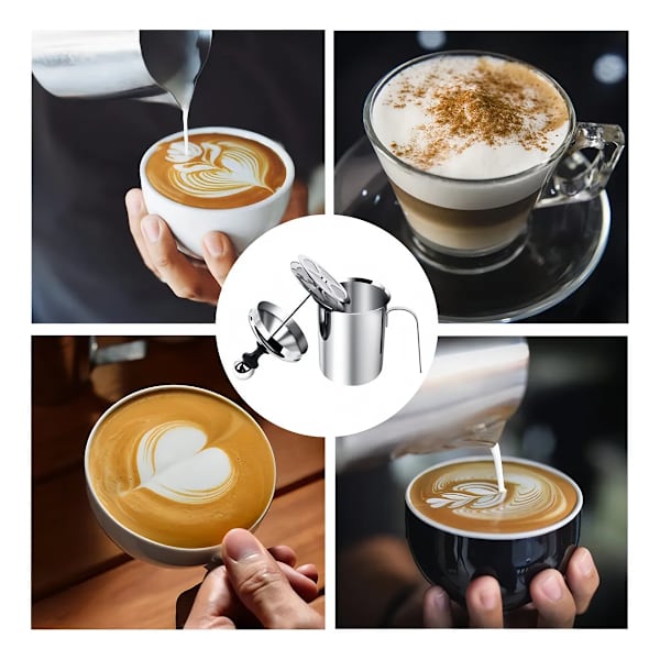 Mælkeskummer - 304 Rustfrit Stål Manuel Mælke Kaffeskummer (400Cc)