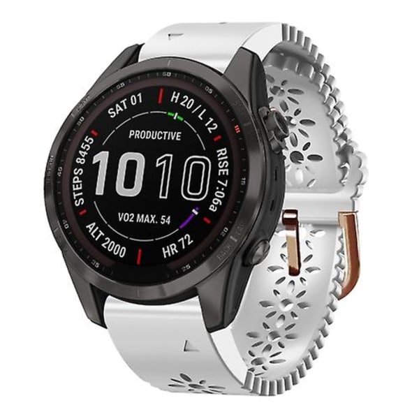 For Garmin Fenix ​​7s Sapphire Solar 20 mm silikonklokkebånd for dame med blonder Punch DUM White