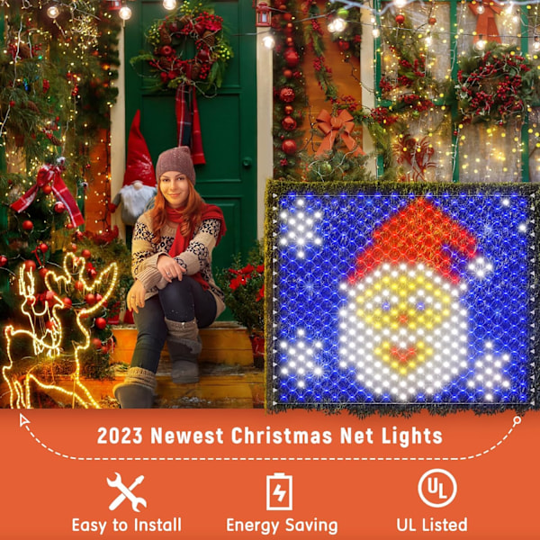 Julnätljus Jultomte Dekorationer Utomhus 320LED 1,3 m x 1,2 m Vattentäta LED-nätljus för Gård Veranda Balkong Dekor Jultomte