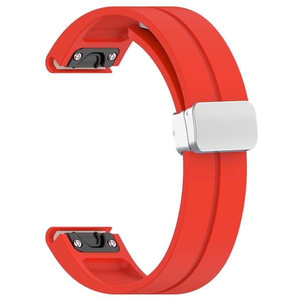 Silikon 26mm Fällbart Silver Spänne Klockarmband För Garmin Fenix 7x/7x Solar/tactix 7 Pro Red