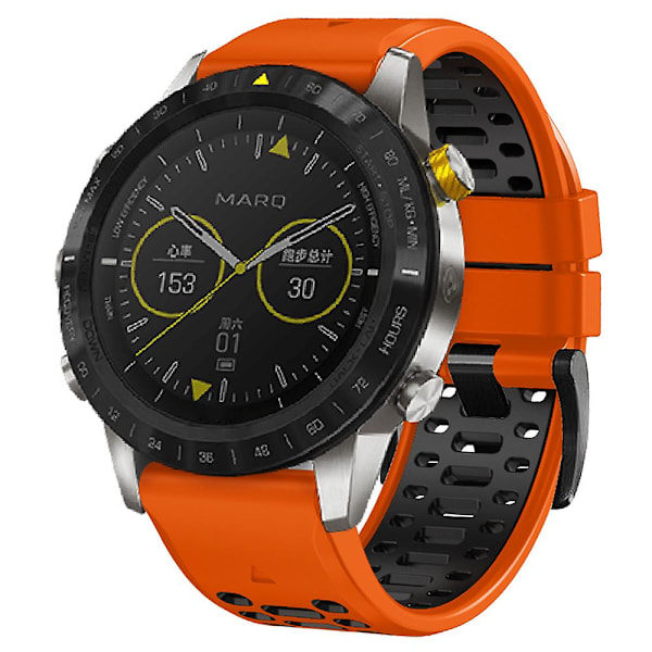 Til Garmin Fenix 7/ 7 Pro Silikonurrem 22mm Dual Color Band med 3 rækker huller Orange Black