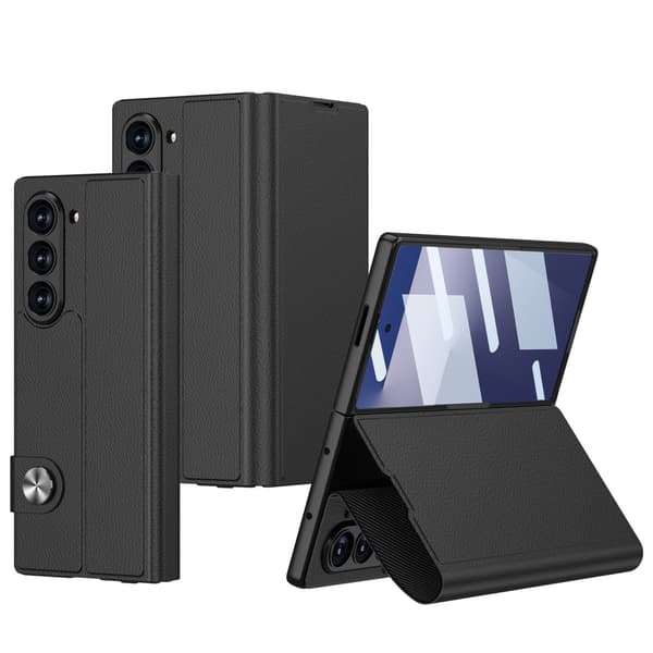 Etui til Samsung Galaxy Z Fold7, foldbart hængsel flip læder med 2 kortpladser (sort)