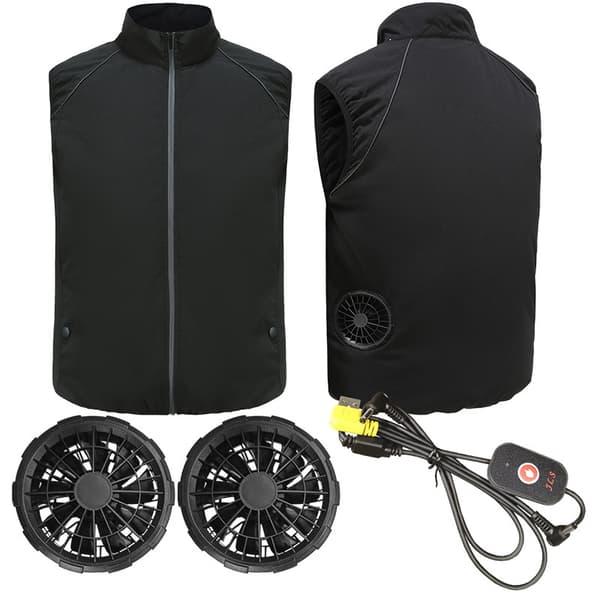 Kølende udendørs vest med ventilator til sommer, lynlåslukning, polyester nylon (sort, 2XL) Black 2XL