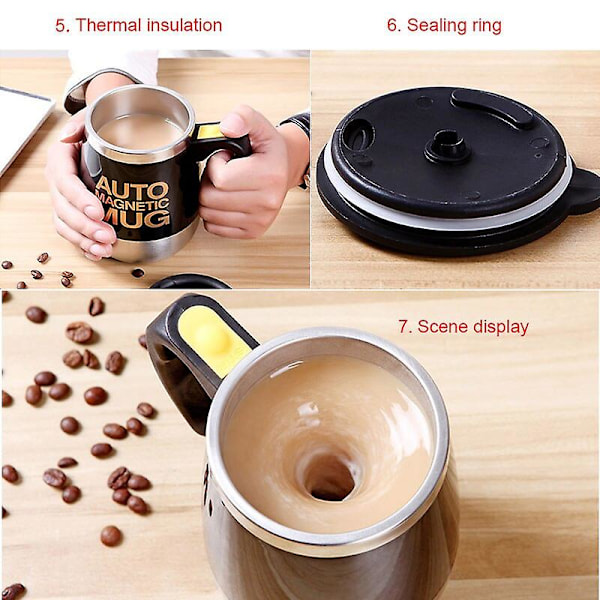Usb Genopladelig Automatisk Blender Smart Termokande Selvomrørende Magnetisk Kop Rustfrit Stål Kaffe Mælke Blender Cup black