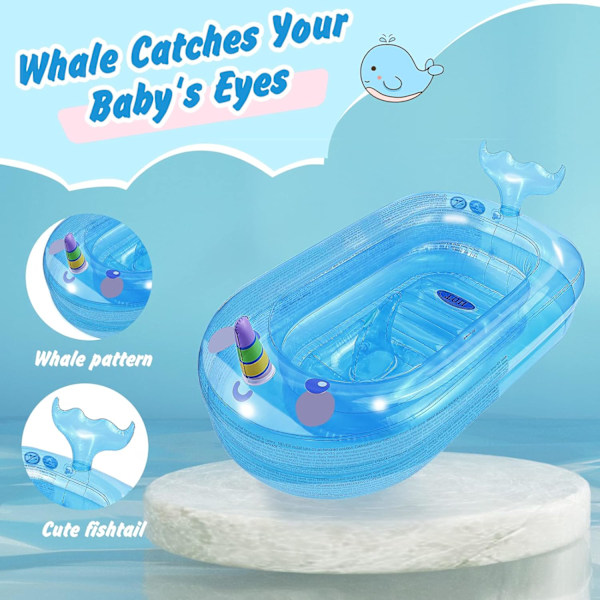 Liten Hval Oppblåsbar Baby Badekar Blå (95cm*62cm*48cm)