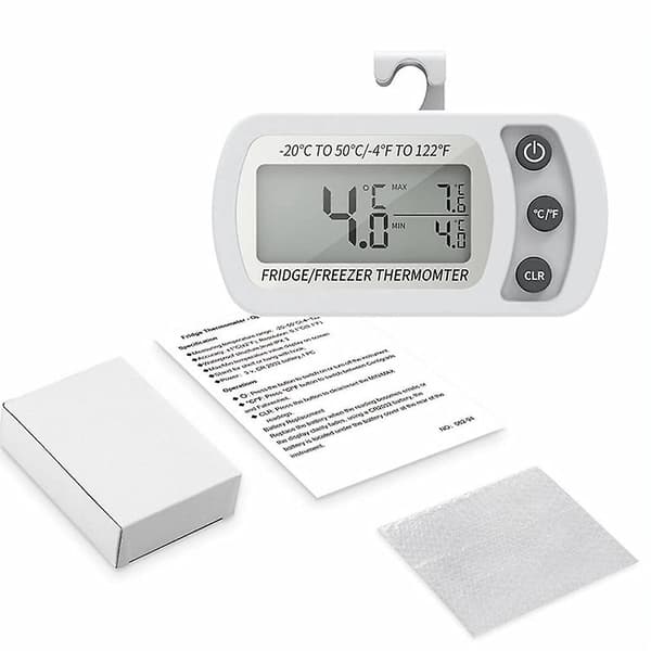 Vattentät digital kyltermometer - Max/min Record, Lättläst LCD, Frys (vit)