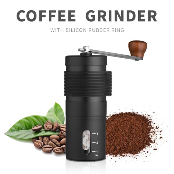 Kaffekværn, med foldbart håndsving til jævn kværning, sort
