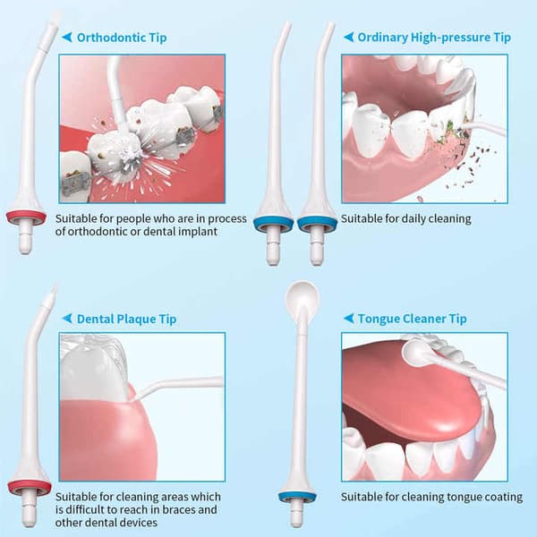 Oral Irrigator - 300 ml 5 moduser 6 dyser vanntett tannrenser (blå)