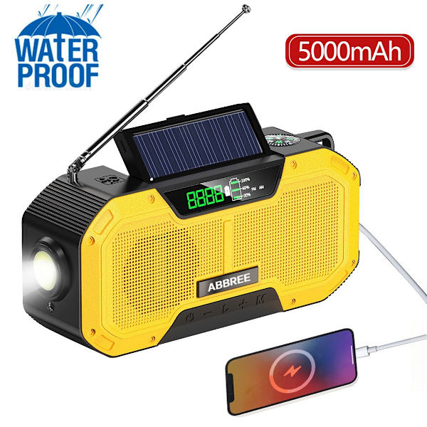 Nödradio Solar Uppladdningsbar ficklampa Kompasslarm Multifunktionell bärbar utomhushögtalare yellow [2000mA]