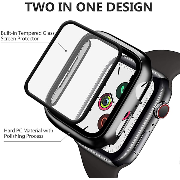 Glas+cover til Apple Watch Case 44mm 40mm Iwatch 42mm 38mm Skærmbeskytter+bumper Tilbehør til Applewatch Series 5 4 3 Se 6 38mm series 321 black 2