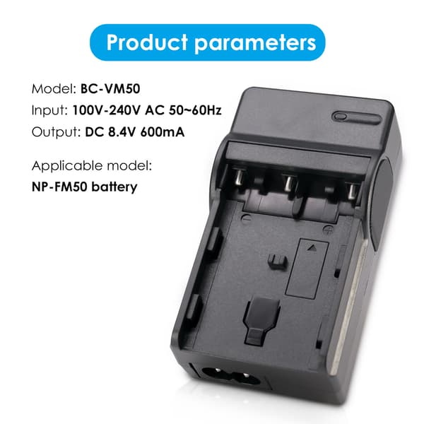 Batterioplader til BC-VM50 NP-FM50, kompatibel med SONY CCD-TRV116 DCR-DVD101E
