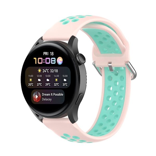 Dubbelfärgat metallspänne justerbart silikonklockarmband 22 mm för Huawei Watch 3/Watch 3 Pro Light pink L