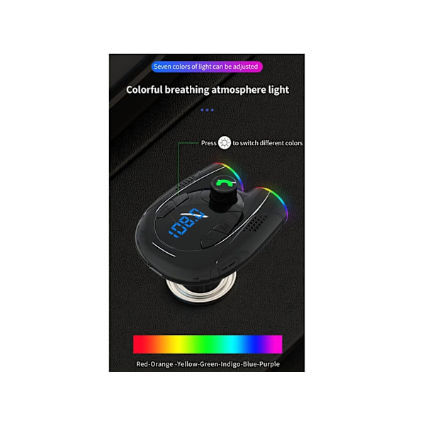 Auton MP3 Bt -soitin Card G68 Handsfree-puhelut USB C -portti Matkapuhelimen lataus FM-lähetin Musta