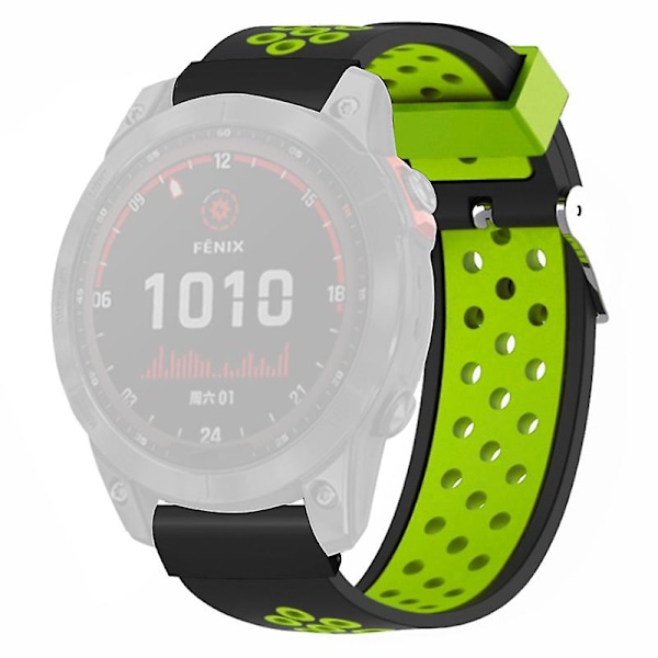 20 mm PC-anslutning silikon dubbla färger andningsbar klockarmband för Garmin Fenix 7s/6s/5s Black Green