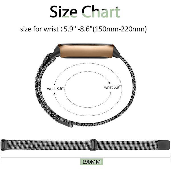 Rostfritt stål Mesh Loop Justerbar Armband Bytesrem För Fitbit Luxe/luxe Special Edition Fitness Tracker Dam Herr Black