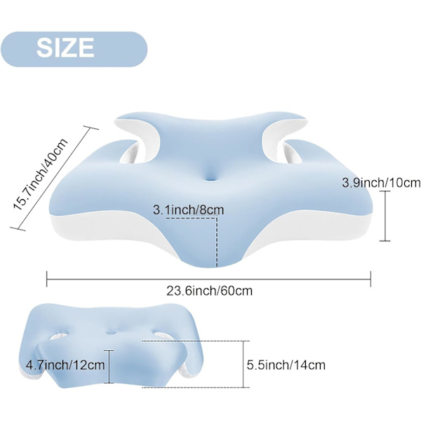 Memory Foam Cervical Neck Pillow for Sleeping, Breathable Cooling Pillowcase (Blue) Blue