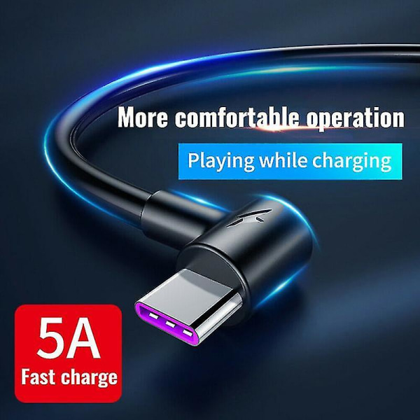 5a Charge Connect Line Usb3.1-kontakt till 90 graders vinkel Typ-c snabbladdningskabel för Samsung Mi Redmi Huawei Vivo