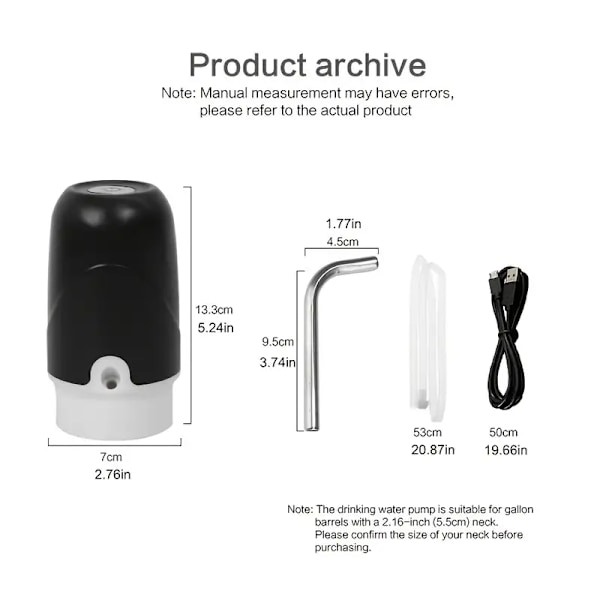 En elektrisk dricksvattenpump, USB-laddning
