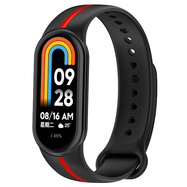 Blødt silikoneur til Xiaomi Smart Band 8 Tofarvet justerbar håndledsrem med spænde Black  Red