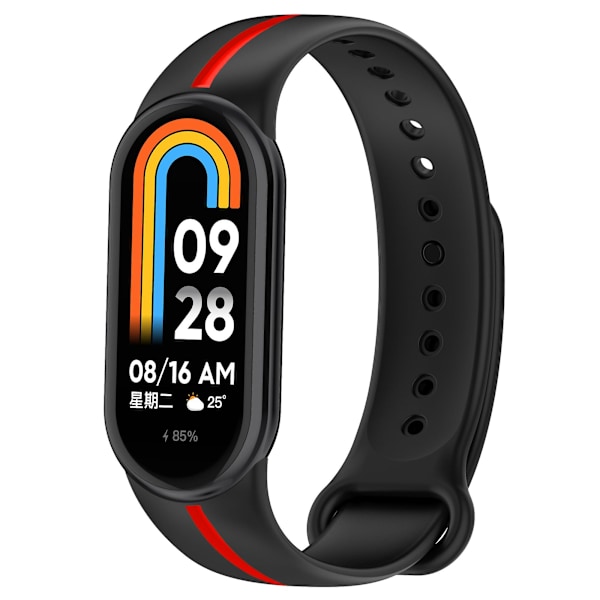 Myk silikonklokkebånd for Xiaomi Smart Band 8 tofarget justerbar håndleddsrem med spenne Black  Red