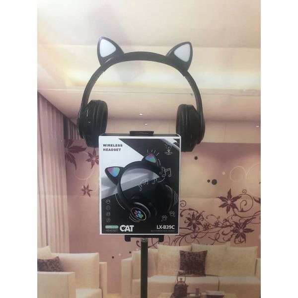 Trådløse Bluetooth-hodetelefoner Cat Ear-hodesett med LED-lys Black