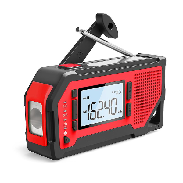 Emergency Solar Hand Crank Radio - Aiworth Am/fm/noaa Vejrradio, Bærbar Survival Radio Med Led Lommelygte, Mobiltelefon Oplader, Sos Alarm For Hom Red