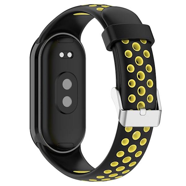 Kaksiväriset silikoniset rannekkeet Xiaomi Smart Band 8 -älykellolle, ruostumattomasta teräksestä valmistetulla liittimellä Black Yellow